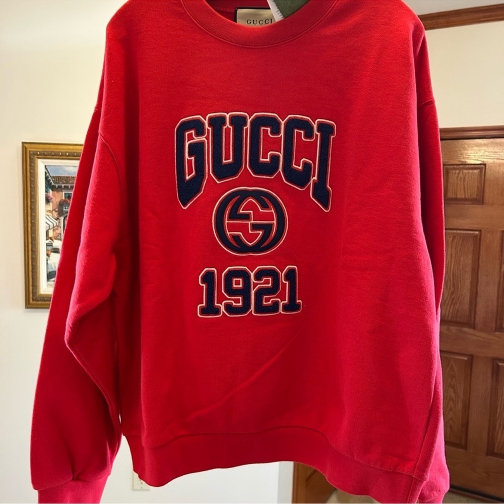 Men’s Gucci logo, embroidered cotton jersey sweatshirt, size large made in Italy